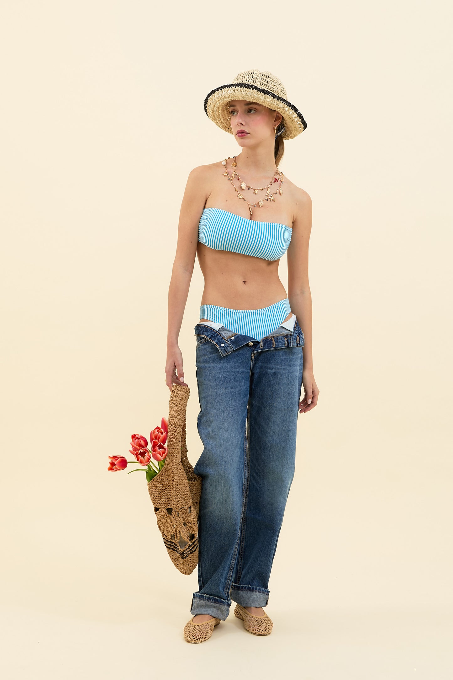 Bikini Fascia e slip seersucker Azzurro